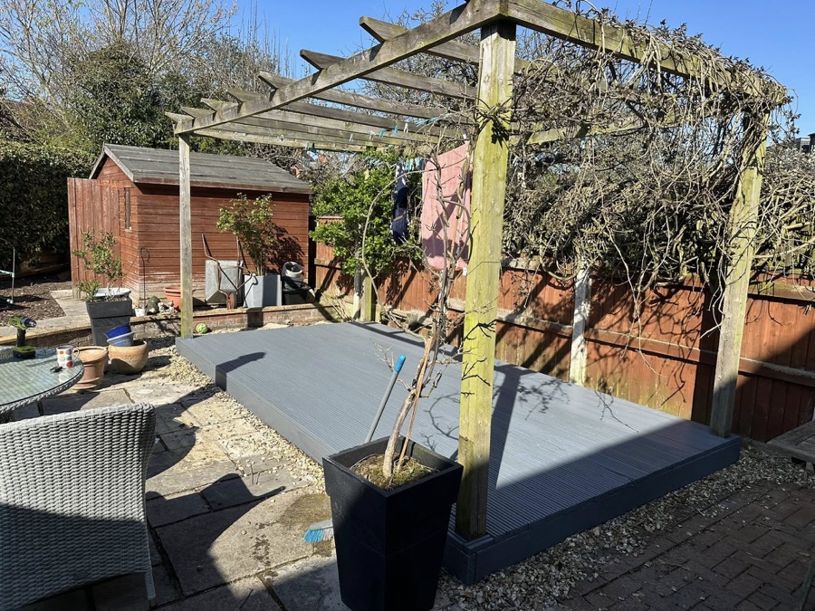 Empty garden deck after a fresh coat of paint